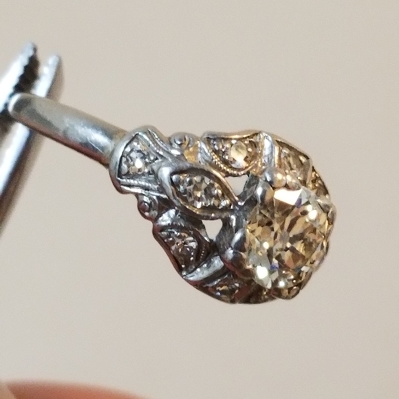 Super sale! Antique Platinum art deco European old mined diamond engagement ring - Picture 7 of 16